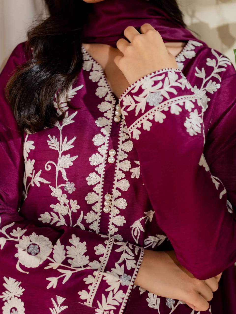 Magenta Embroidered 3Pc